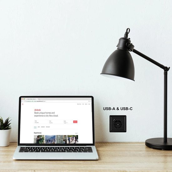 Ohuo Inschuifbare stekkerdoos met USB C PD 20 W, 3-voudig inbouwstopcontact, inschuifbaar met 15 W draadloos opladen, USB-C en 2 USB-A-aansluitingen, zwart, 2 m kabel