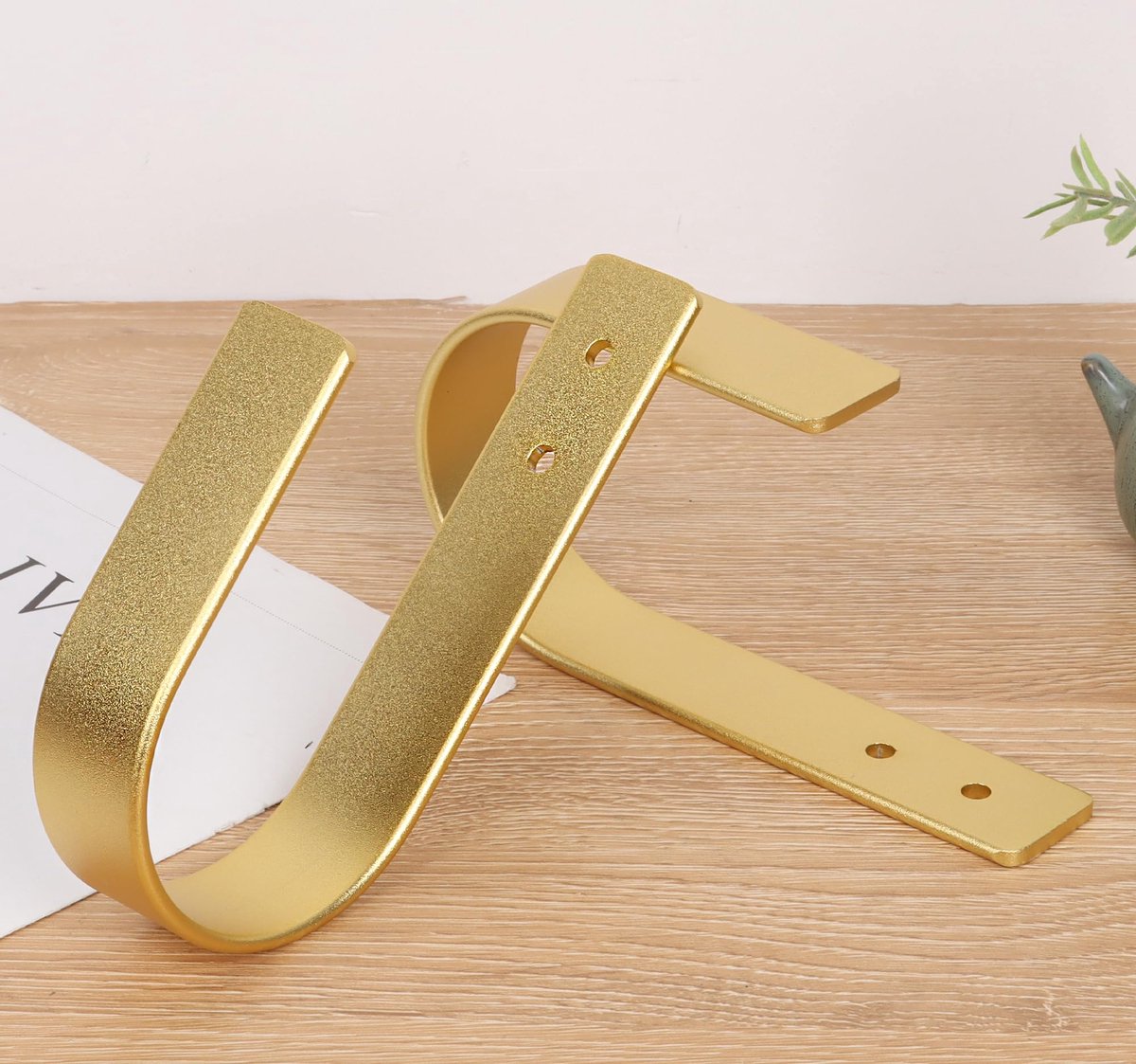 La'Moussawi ® Stijlvolle Aluminium Wandhaken voor Gordijnen in U-vorm, Set van 2, Goudkleurig