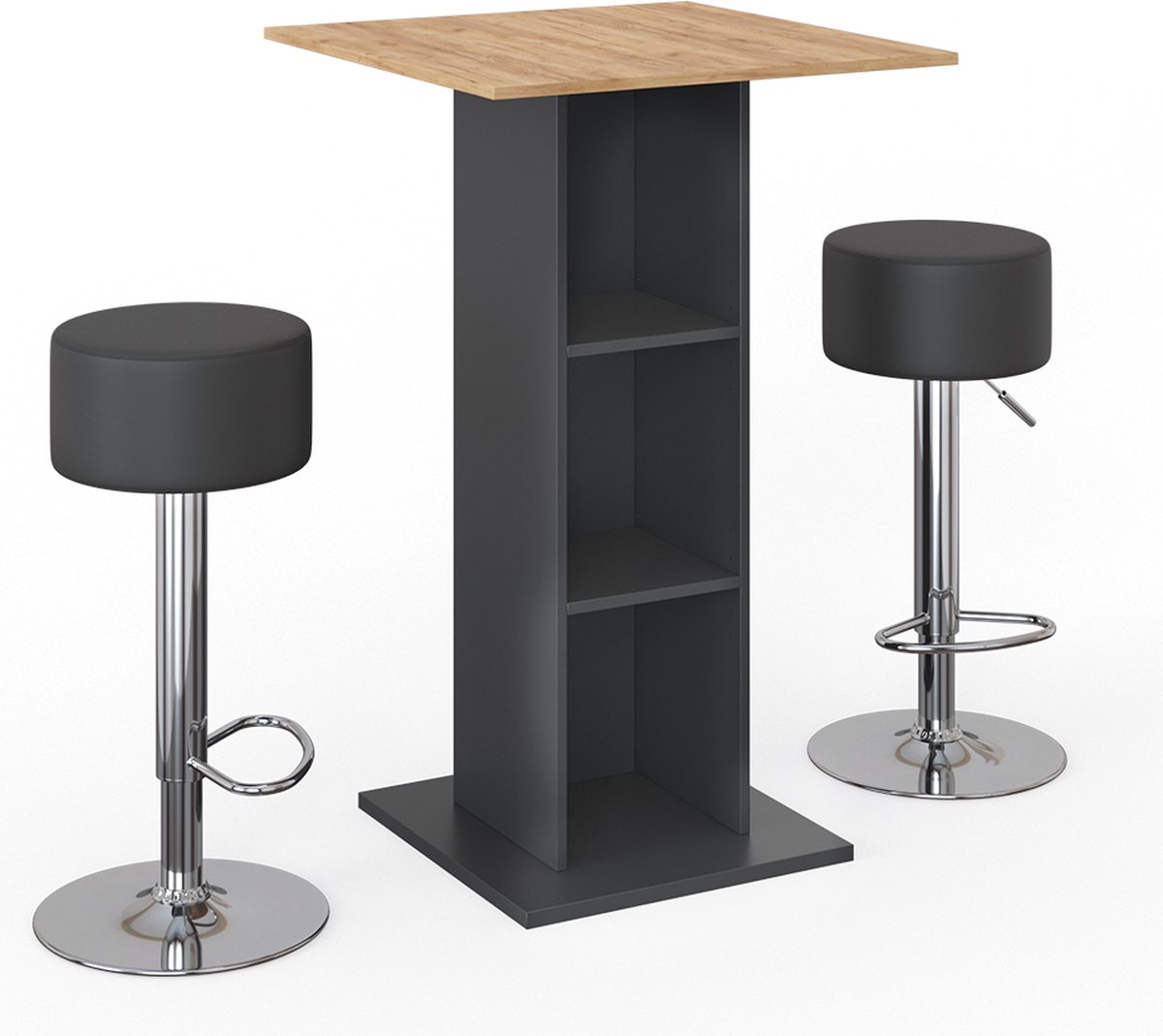 Vicco Rodeo Bartafel set – 70 x 70 cm met 2 barkrukken Antraciet