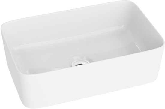 LAVITA® Lavabo à poser CANAL Lavabo en céramique pour salle de bain et WC invités - 400x300x200 mm - Wit brillant - Lavabo à bord fin - Lavabo en céramique à poser sans trou pour robinetterie et sans trop-plein