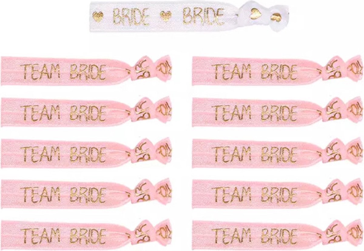 Team Bride Armbanden - 11-delig Set - Vrijgezellenfeest Accessoires - Bachelorette Party - Festival Armbanden - Bride to Be - Thema Feest - Roze