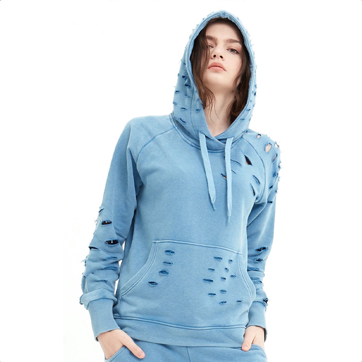 SCR. Wear - Nirora Hoodie - Sweatshirt - Dames Sportkleding - Met Gescheurde Details - Blauw - L