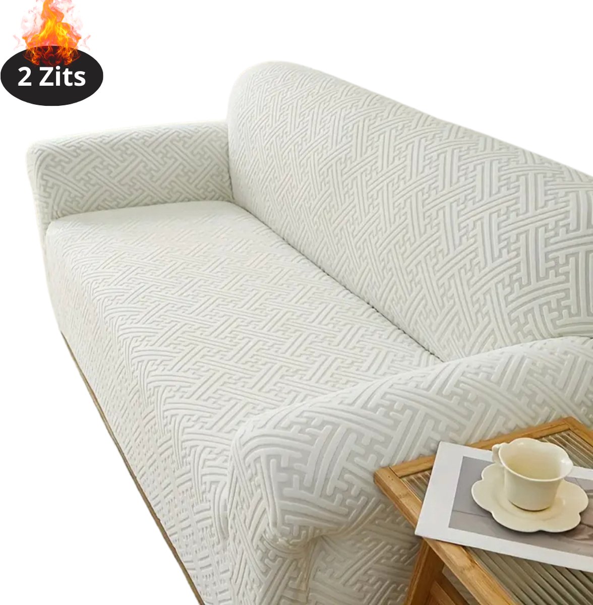 Nivard Bankhoes - Bankbeschermer - Stretch - Sofa Cover - Effen - Wit - 2 Zits