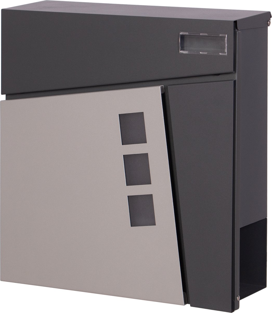Muntel® Brievenbus - Wandbrievenbus - Hangend - Kijkvenster - Staal - Zilver - Antraciet - 10,5 x 37 x 37 x cm