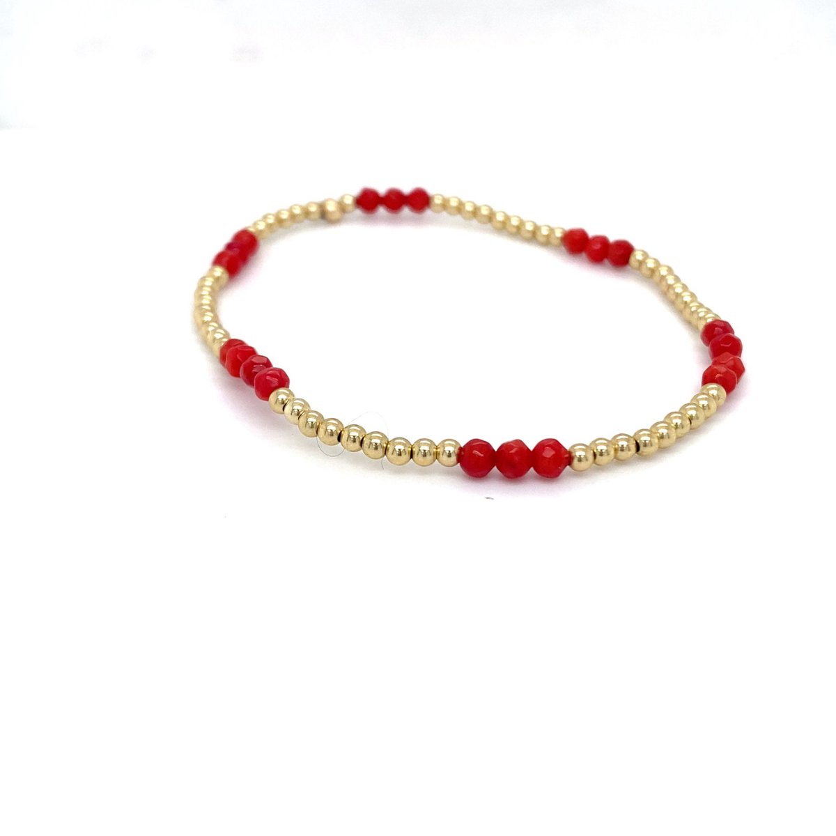Pat's Jewels Armband - Dames Armband - Kralen Armband - Gouden Bolletjes Armband - Edelsteen - Rood _ Elastiek