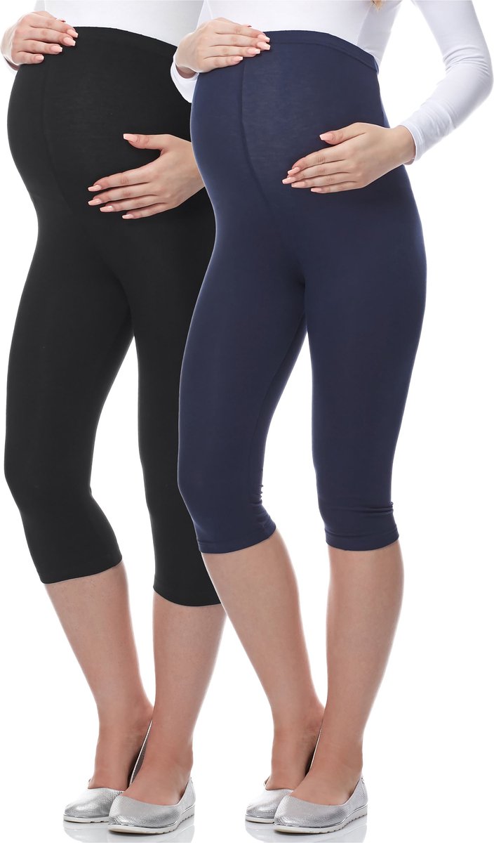 Be Mammy Dames Leggings - Zwangerschapskleding - Capri - Viscose - 2Pack - BE-Leggings-03-2P - Zwart/Donkerblauw - XL