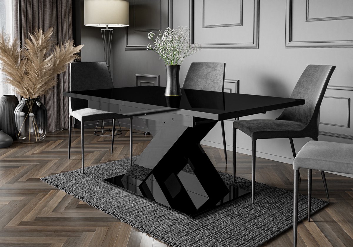 Pro-meubels - Eetkamertafel - Barcelona - Zwart hooglans - 140-180cm - Uitschuifbaar - Eettafel