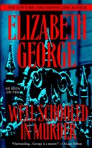 Boekomslag van 'Well-Schooled in Murder' door Elizabeth George, met een ijzeren hek in de sneeuw.