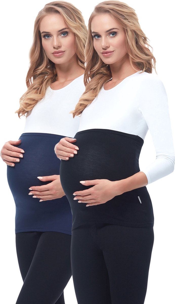 Be Mammy Dames Zwangerschapsbuikband - Zwanger - Viscose - 2Pack - BE-BE20-169-BB-2pack - Zwart/Donkerblauw - 40/42