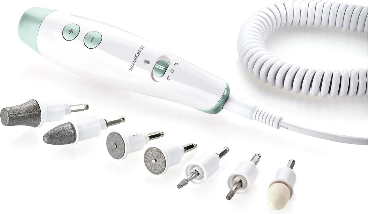 Silvercrest Manicure & Pedicure set - Mint - 7x opzetstukken - 1x opbergtas - 1x netadapter - 1x spiraalkabel