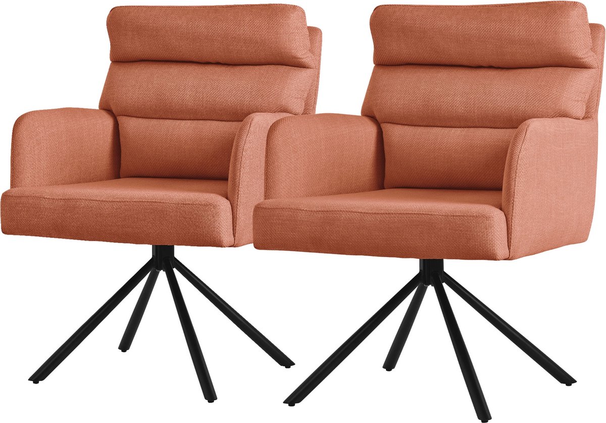 ml-design draaibare eetkamerstoelen set van 2 oranje met arm en rugleuning Woonkamerstoelen met autostand gestoffeerde stoelen met polyester bekleding en rugkussen keukenstoelen met metalen poten