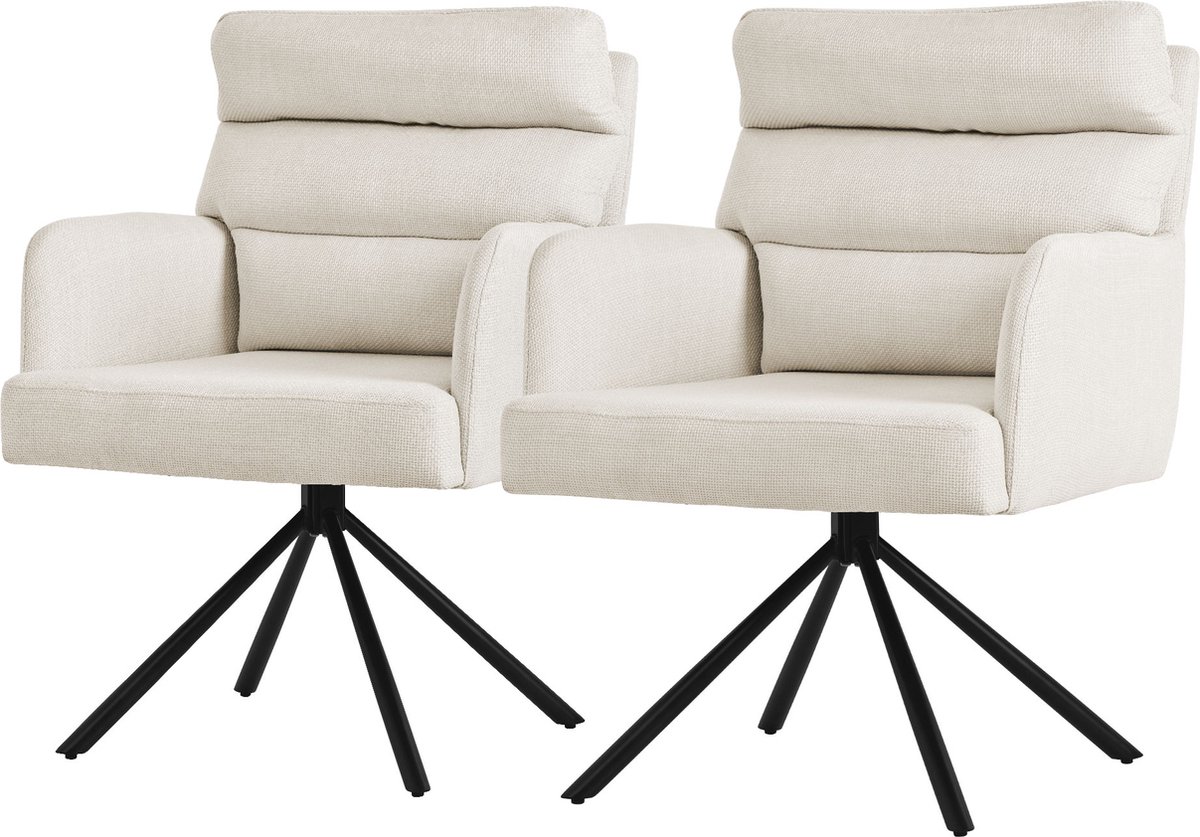 ml-design draaibare eetkamerstoelen set van 2 beige woonkamer stoelen met arm en rugleuning draaistoelen autostand stoelen met polyester bekleding en rugkussen keukenstoelen met metalen poten