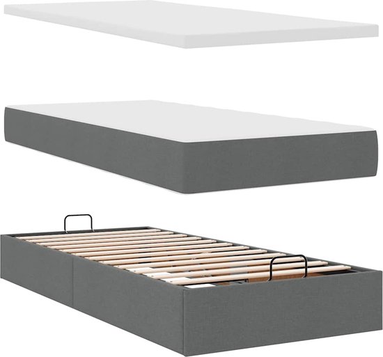 vidaXL Lit ottoman avec matelas et lumières LED, 200 x 200 cm, tissu, gris foncé