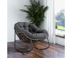 Gutent Schommelstoel, Grijs met dik kussen, Oversized rieten schommelstoel, Moderne lounge stoel voor binnen en buiten, balkon, veranda, tuin