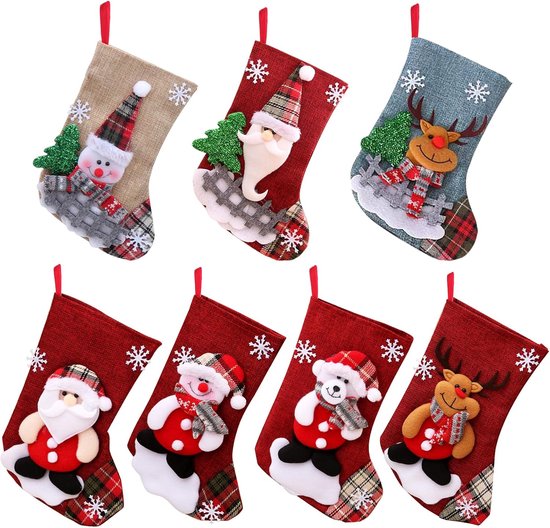 Foto: Kerstkousenset gepersonaliseerde set van 7 kerstsokken kerstversiering open haard kerstsok hangende kerstsokken geschikt voor schoorstenen kerstbomen muren en trappen