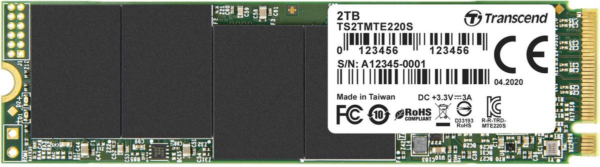 Transcend 220S 2 TB NVMe/PCIe M.2 SSD 2280 harde schijf M.2 NVMe PCIe 3.0 x4 Retail TS2TMTE220S