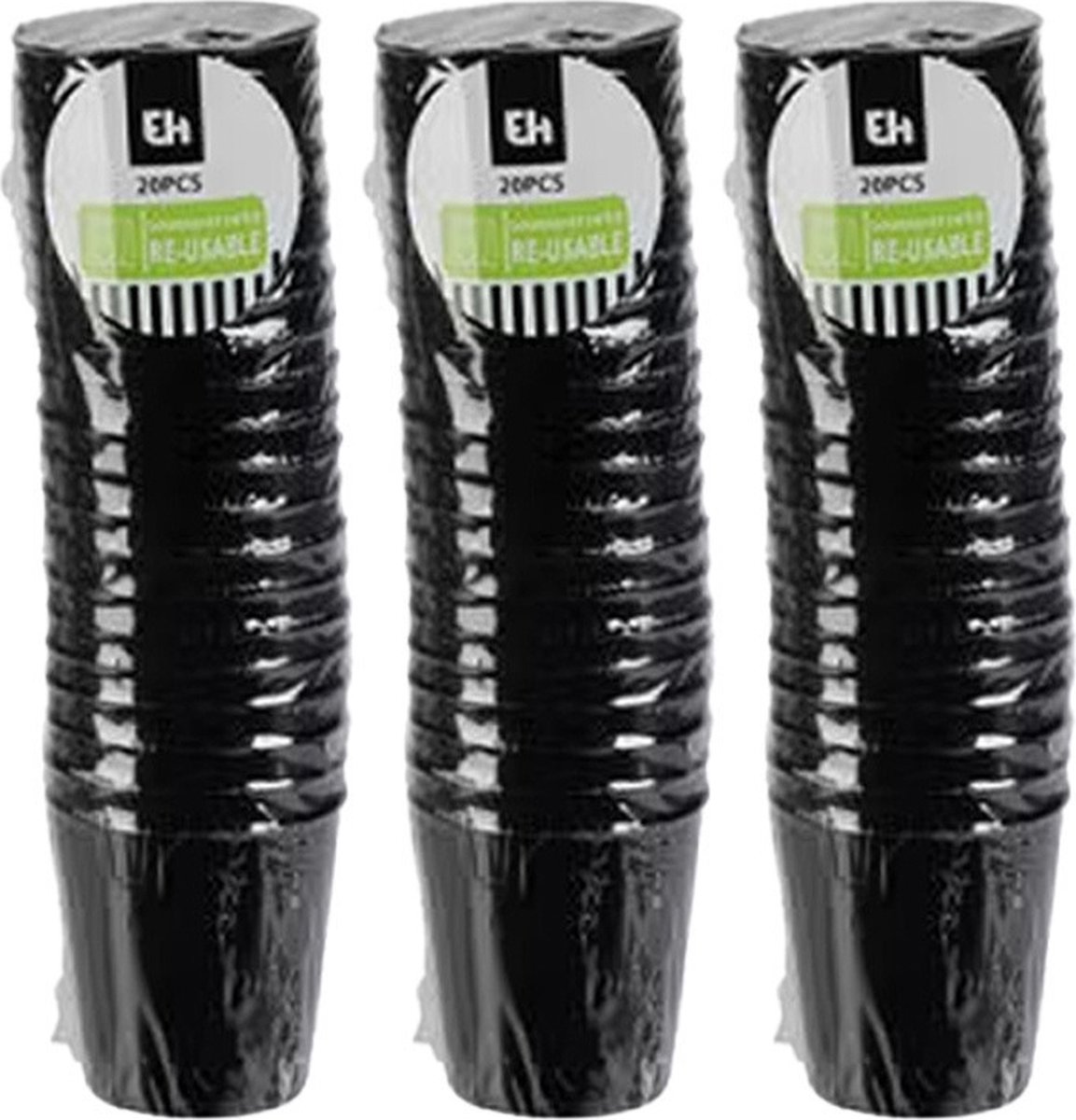 Excellent Houseware shotglas - 60x - zwart - kunststof - 30 ml - herbruikbaar