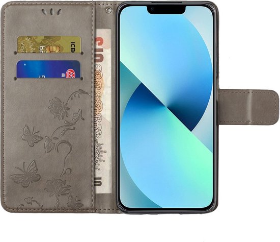 Coque iPhone 15 - Coverup Fleurs & Butterflies Book Case - Grijs