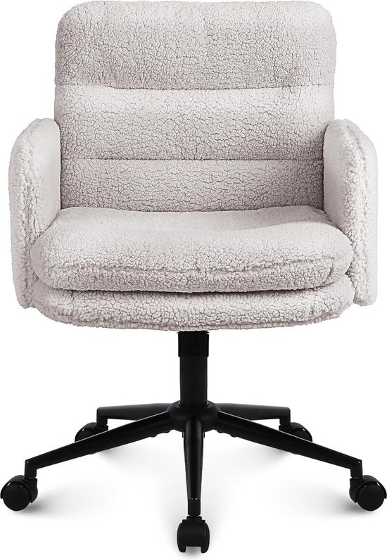 Youhauchair bureaustoel, bureaustoel van imitatiebont met verstelbare hoogte, comfortabele kaptafel van kasjmier, ergonomische bureaustoel voor thuis en slaapkamer, crèmekleurig