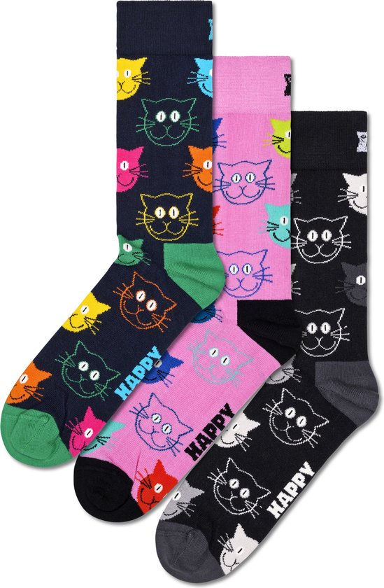 Happy Socks 3 paar sokken - Heren & Dames - Maat 41-46 - Dieren, Kat