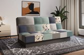 Slaapbank, sofa met slaapfunctie en opbergruimte, moderne bank, 3-zits, Slaapbank - Cyprus patchwork - Lichtblauw + Grijs - Bragi 80/86/28/82/13 + M101