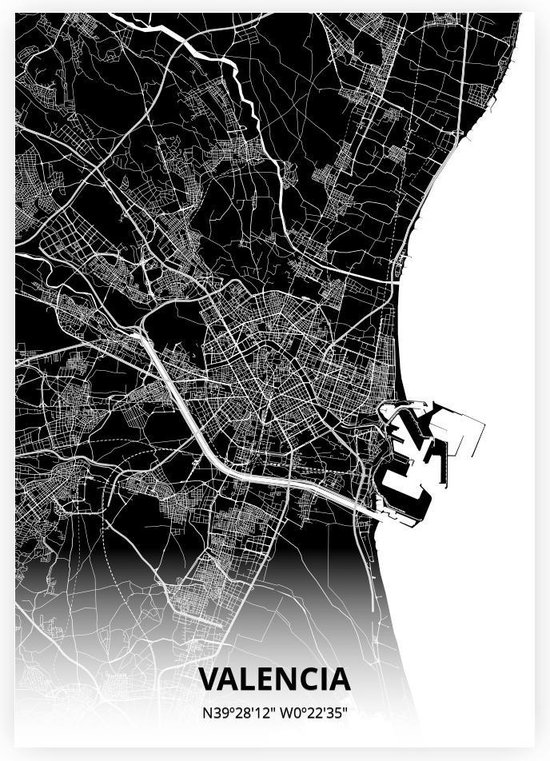 Valencia plattegrond - poster - Zwarte stijl