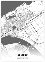 Almere plattegrond - A4 poster - Zwart witte stijl