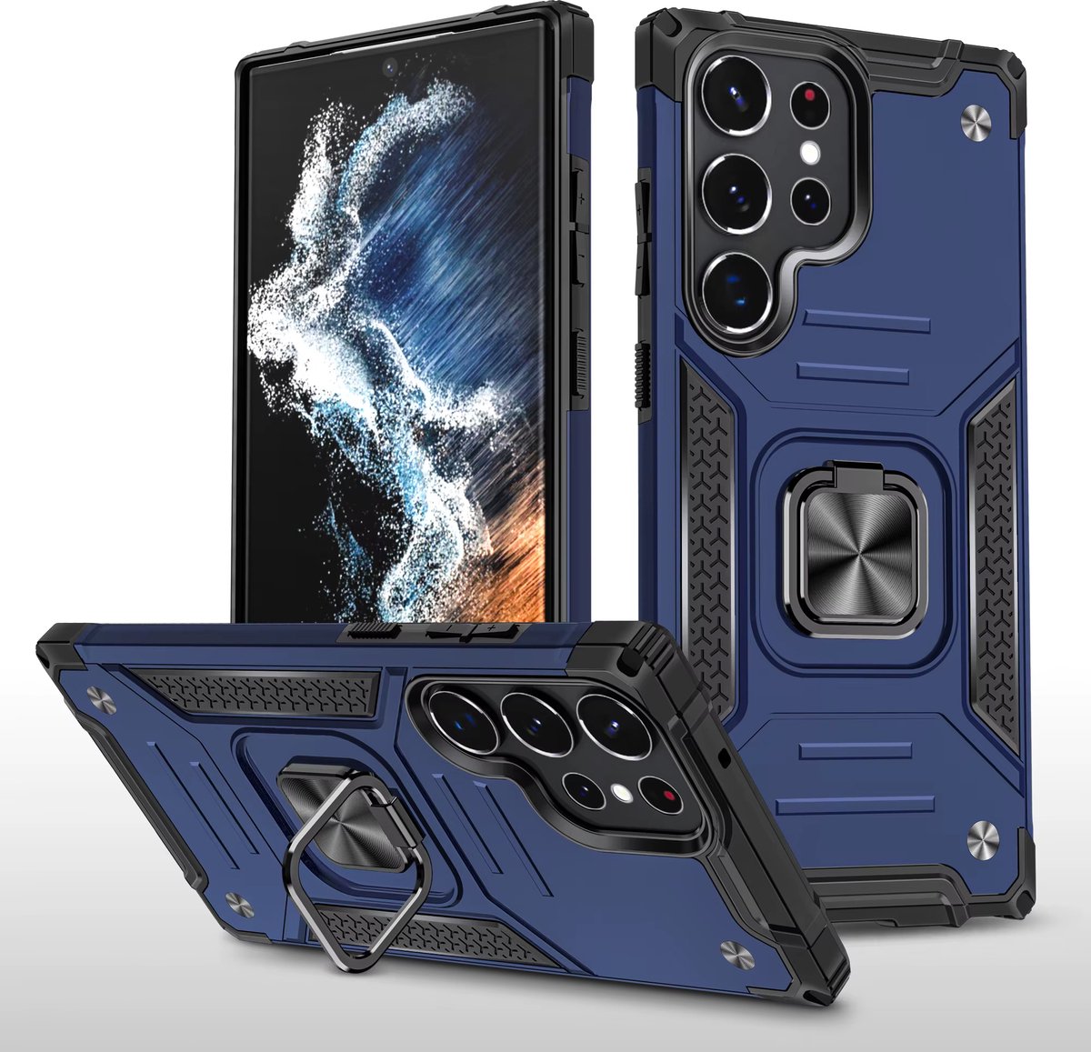Samsung Galaxy A32 5G Armor Anti-Shock Telefoonhoes met Ringhouder - Schokbestendige Hoesje met Stijlvolle Bescherming Blauw