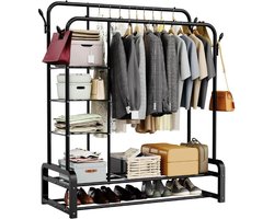 MeubelsvanJoep® Industrieel Kledingrek - Metaal - 110x54x150 CM - Mat zwart poedercoating - Opbergruimte Voor Schoenen - Garderoberek Met Haken