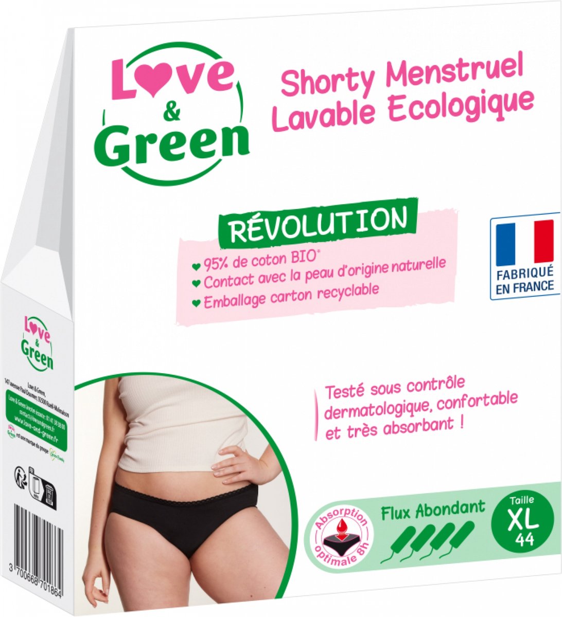 Goedkoopste Love & Green Menstruatie Shorty Wasbaar Zwart Abundant Flow (Maat XL - 44