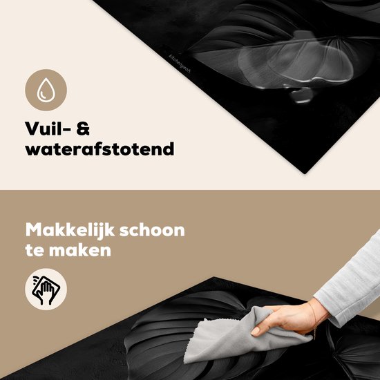 KitchenYeah® Inductie beschermer 58x59 cm - Zwart - Blad - Monstera - Afdekplaat voor kookplaat - Bescherming inductieplaat mat - Beschermplaat - Beschermmat inductiekookplaat - Keuken accessoires