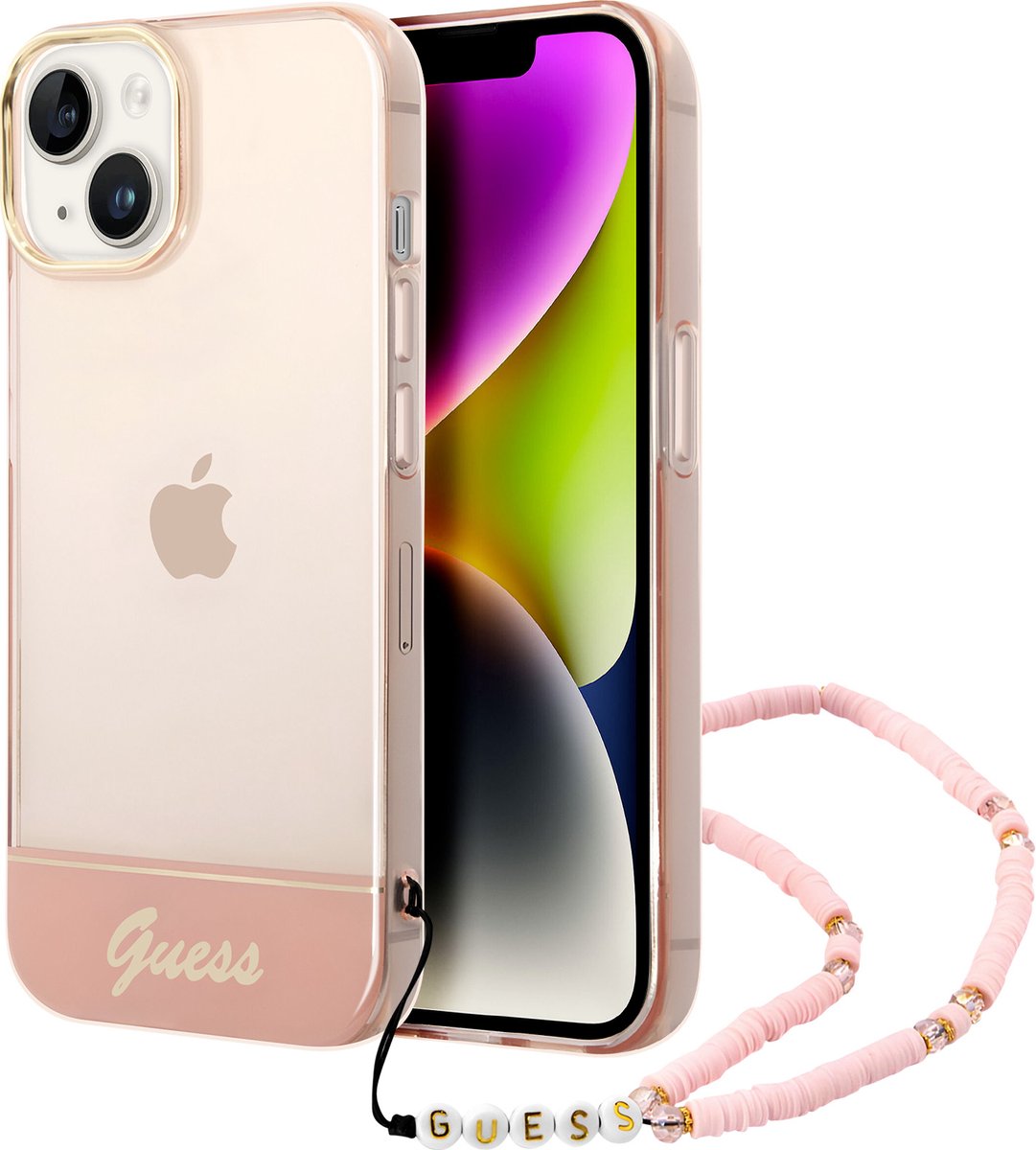 GUESS Transparante Roze TPU Back Cover voor Apple iPhone 14 - Bescherming & Stijl