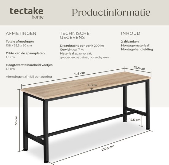 Ensemble de 2 bancs en bois foncé 108x32,5x50cm – Style