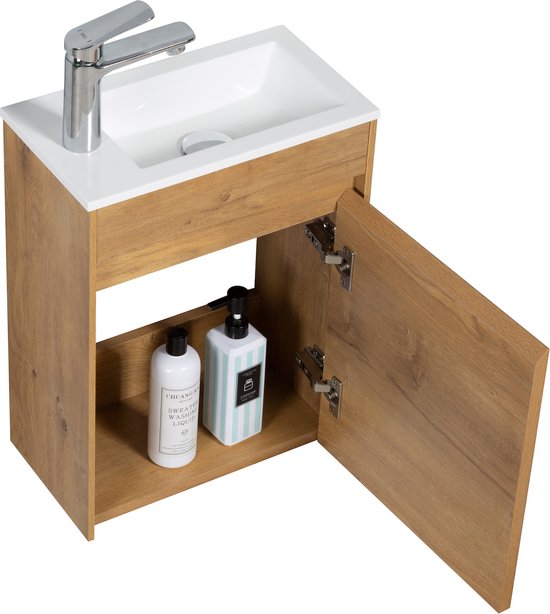 Badplaats Meuble de Toilette Sinta 40 cm x 26 cm - Chêne - Meuble Fontaine avec Lavabo Witte