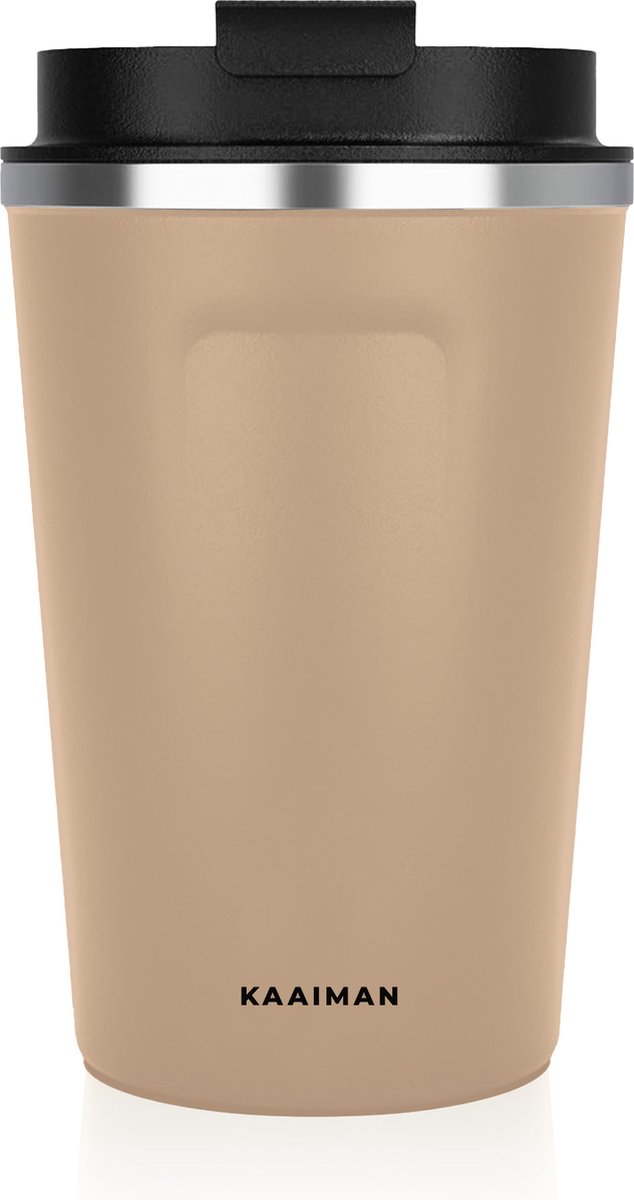 Kaaiman® RVS Thermosbeker - Drinkbeker - Koffie - Thee - Water - Warm en Koud - Travel Mug - Beige - 380ml - Koffiebeker - Theebeker