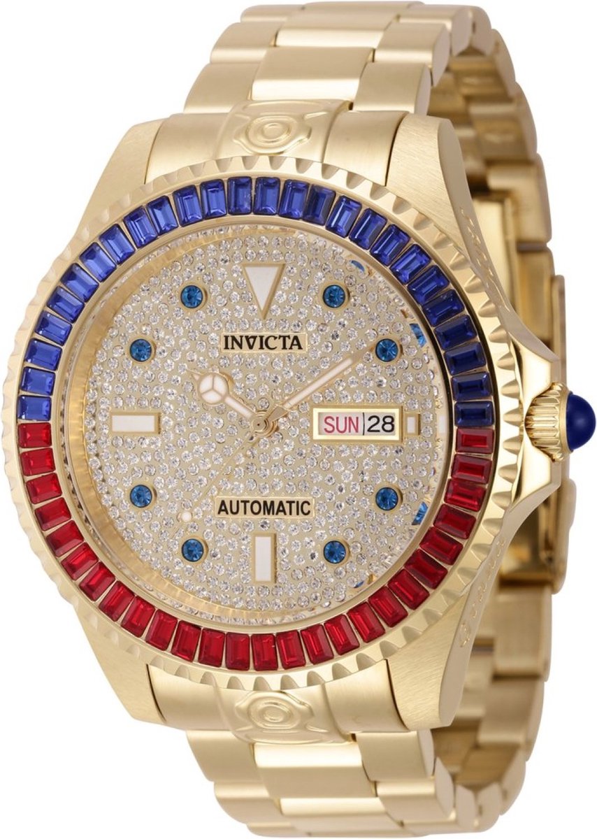 Invicta Grand Diver 46636 Heren Horloge - Waterdicht - Analoog - Automatisch Uurwerk - Roestvrij Staal met gouden Wijzerplaat - 47mm