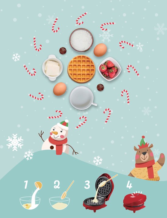 Bestron Wafelijzer - AMW500XMR - 550W - Mini wafel - Anti aanbaklaag - Mat Rood - Kersteditie- 5 jaar garantie van Bestron — afbeelding 4