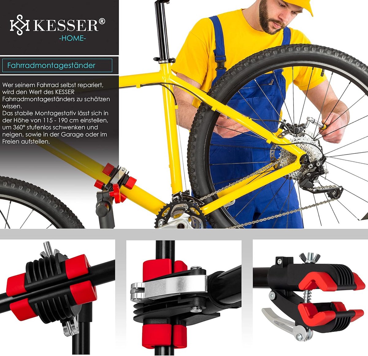 KESSER Fietsmontagestandaard, professionele reparatiestandaard, aluminium voor fietsen, mountainbikes, e-bikes, zware montagestandaard, fietsstandaard tas met snelontgrendelingen, 360 graden KESSER Fietsmontagestandaard, professionele reparatiestandaard, aluminium voor fietsen, mountainbikes, e-bikes, zware montagestandaard, fietsstandaard tas met snelontgrendelingen, 360 graden