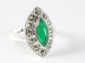 Bague en argent avec jade et marcassite - taille 17