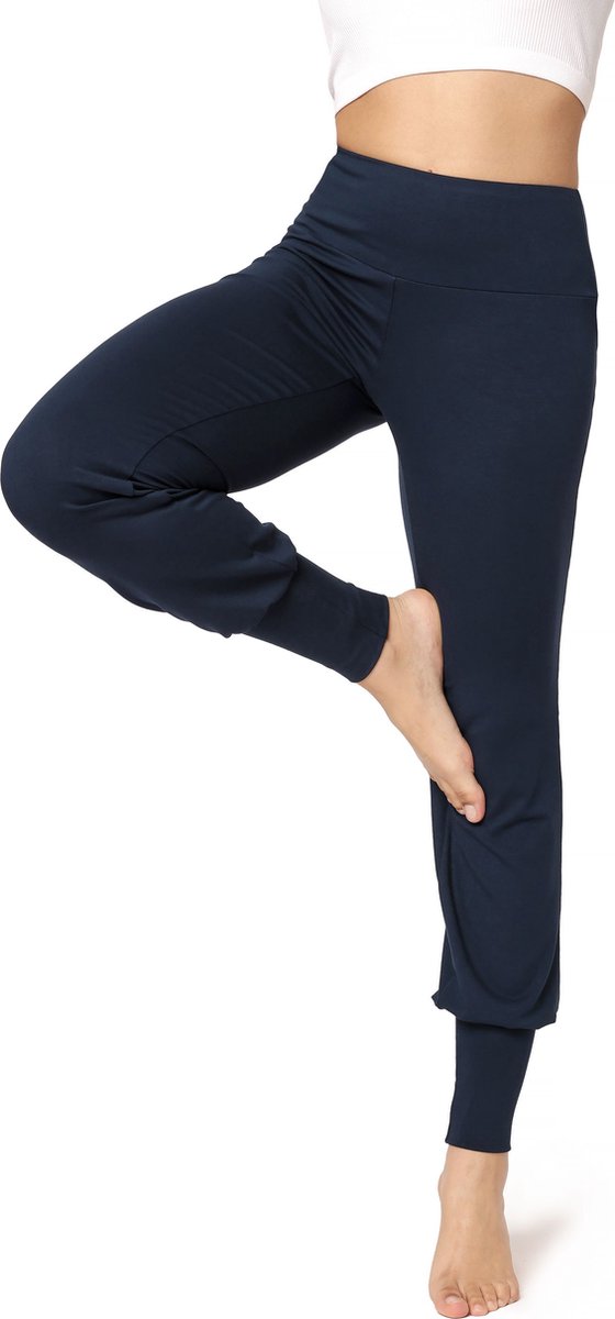 Bellivalini Dames Yogabroek - Sportbroek - Vrijetijdsbroek - Lang - Viscose - Sport - BLV-BLV50-278-YP - Donkerblauw - 3XL