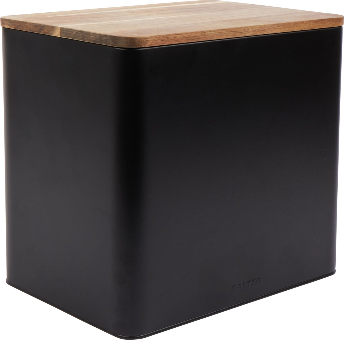 Salter Toronto Bread Bin - Acacia Wooden Lid – Powder Coated Steel – Black