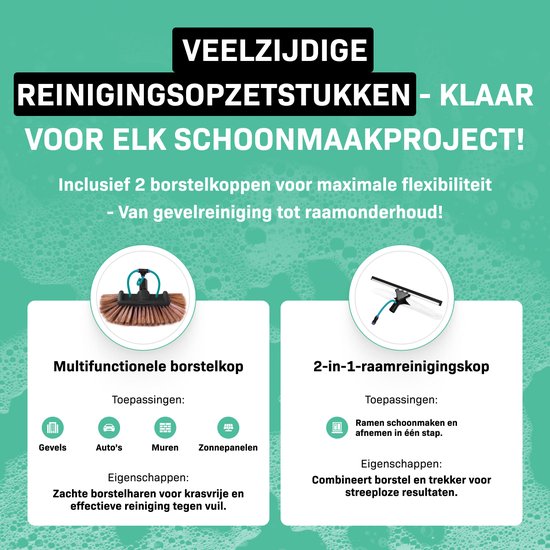 Venuso 3,7m Raamreiniger Set Met Telescoopsteel - 2-in-1 Wisser Voor Hoge Ramen & Zonnepanelen