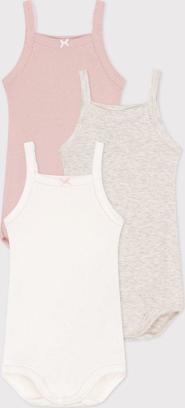 Petit Bateau Set van 3 effen katoenen rompterjes met schouderbandjes Meisjes Rompertje
