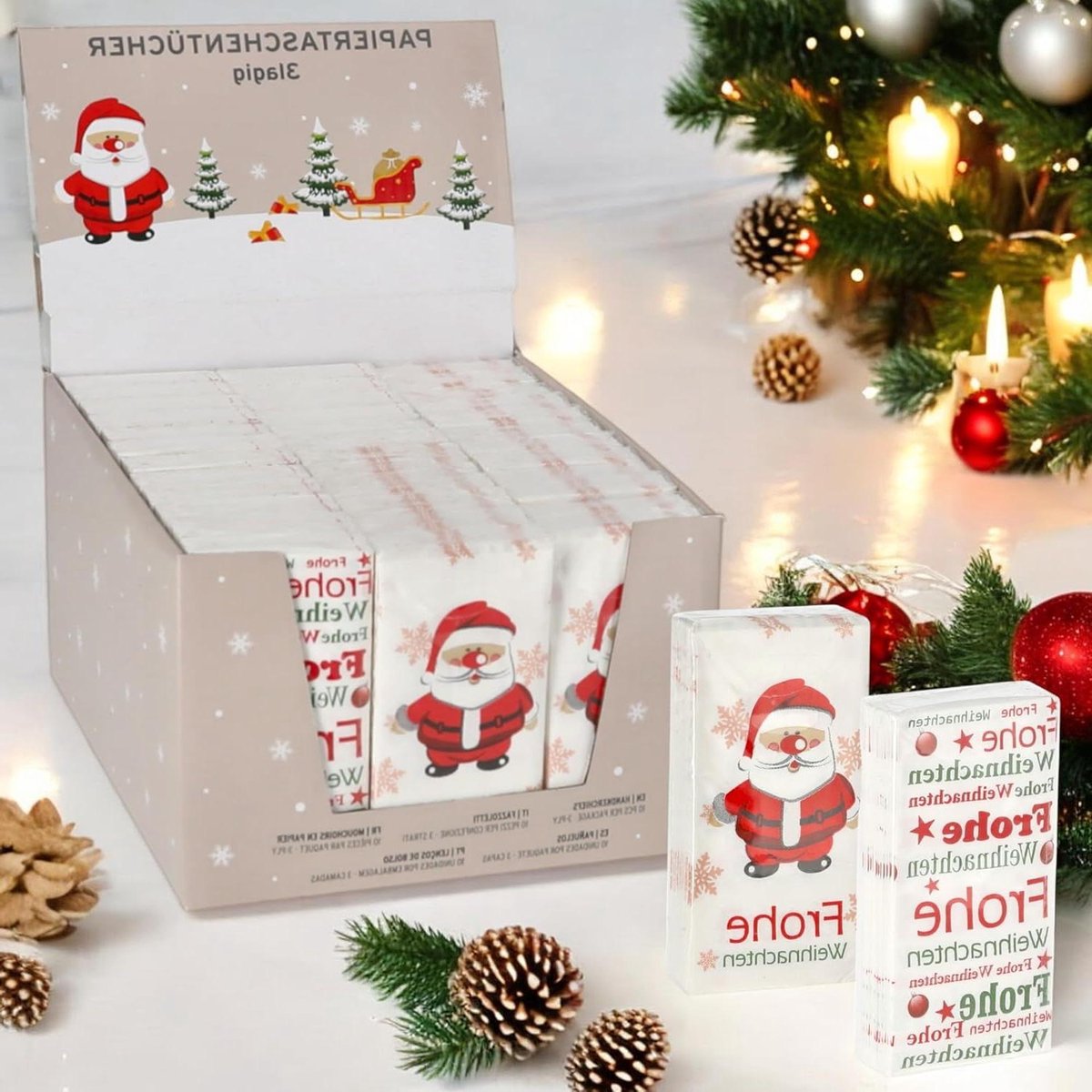 Goedkoopste Papieren zakdoeken set bedrukt 3-laags 10 verpakkingen wit Kerst souvenir kerstcadeau herstelwens praktisch zacht Vrolijk kerstfeest 36 verpakkingen