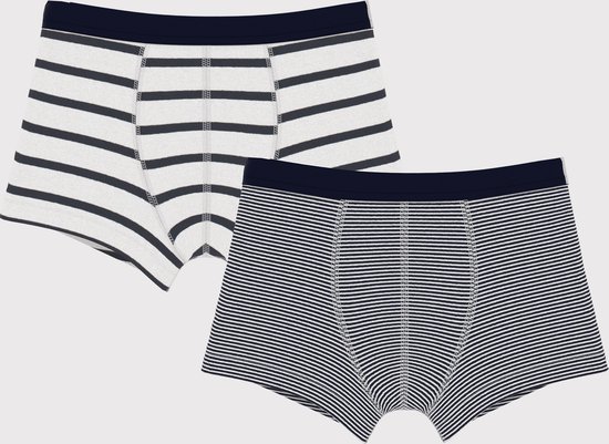 Petit Bateau Set van 2 gestreepte boxershorts voor jongens Jongens Onderbroek - Wit/Blauw + Blauw/Wit