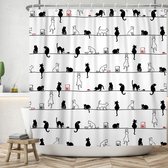JGS ® Rideau de Douche Chats Zwart- Witte Mignons 180 x 180 cm avec Crochet pour Décoration de Salle de Bain