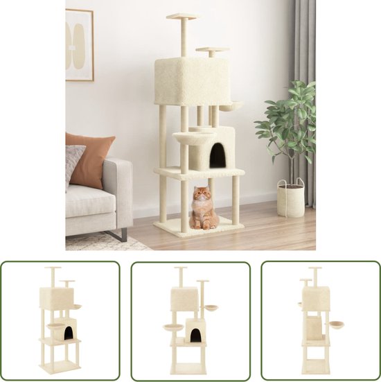 Foto: Krabpaal krabpaal met grot krabpaal met kattenbakkast kat klimboom kat activiteitenboom kattenspeelboom moderne krabpaal krabpaalhuis spaanplaat pluche sisal beige 55 x 40 x 138 cm l x b x h