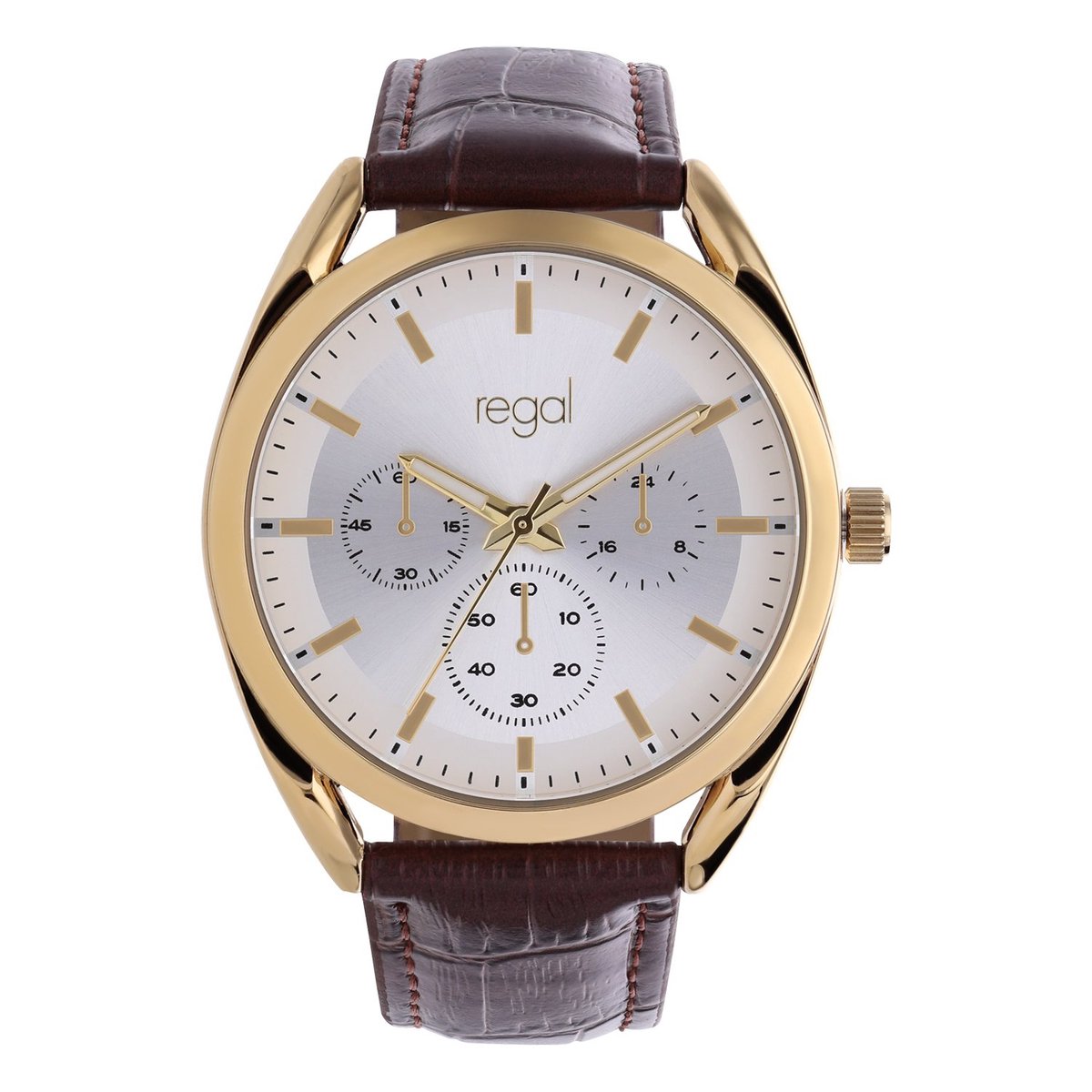 Lucardi Heren Regal heren horloge met bruine band - Horloge - PU leer - Bruin - 34 mm