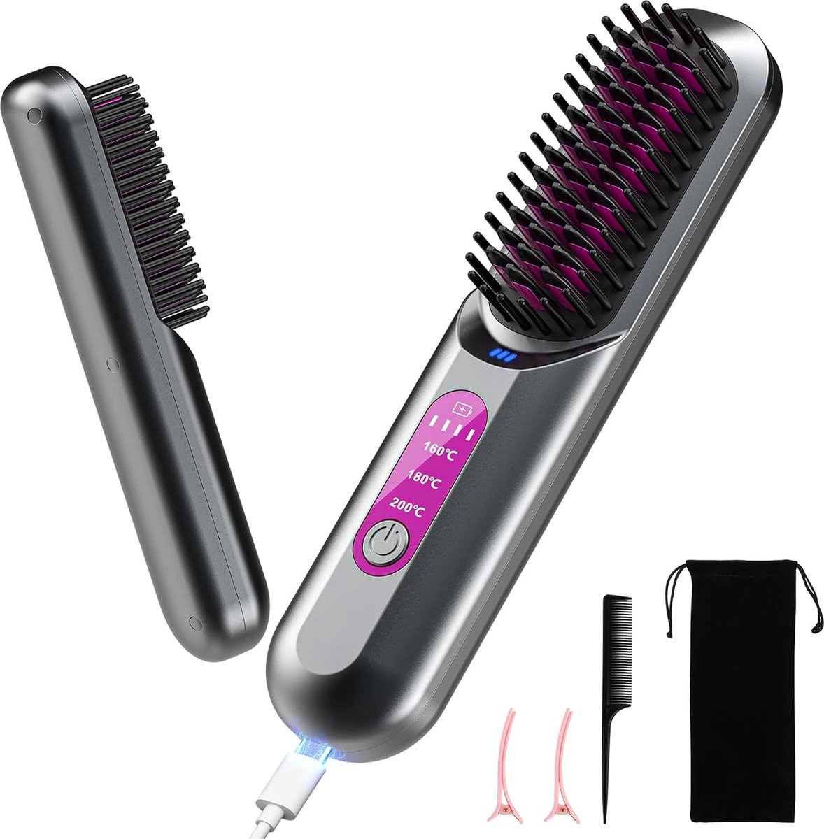 Solacis Draadloze stijlborstel - Stijlborstel - Elektrische haarborstel - Draadloze fohn - Draadloze haarborstel - Must have voor uw haar!