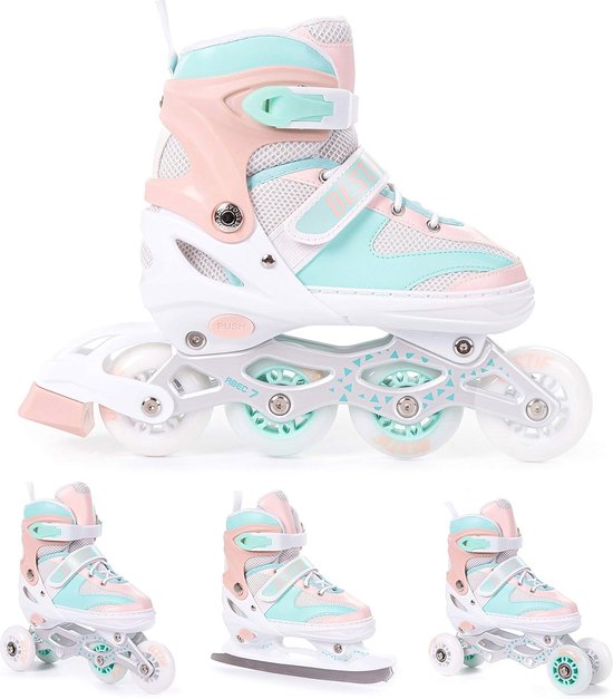 RAVEN - Inline skates voor kinderen en volwassenen - Triskates, rolschaatsen 4-in-1 met schaatsblokken - Verstelbare schaatsen voor kinderen en volwassenen - Isla Violet, 30-33 (18,5-20,5 cm